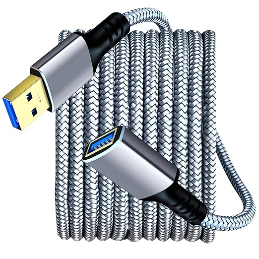 Tan QY USB 3.0 Extension Cable 4Ft, USB 3.0 High Speed Extender Cord Type A Male to A Female for PlayStation, Xbox, USB Flash Drive, Hard Drive, Card Reader,Scanner,Printer,Keyboard (Silver, 4Ft)