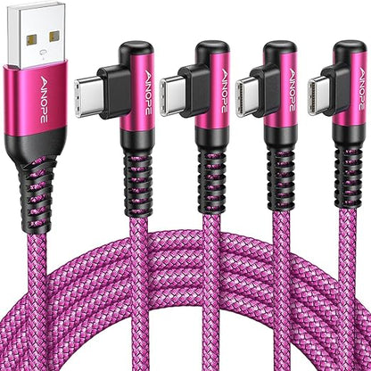 AINOPE USB C Cable [4-Pack, 3.1A] Type C Charger Fast Charging, Right Angle [10/6.6/3.3/3.3ft] USB A to USB C Cable Nylon Braided Compatible with Galaxy S22 S10 Plus S21 S20, Note 10, LG Google Pixel