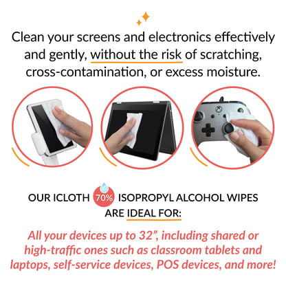 iCloth 70% Isopropyl Alcohol Large Screen and Electronics Wipes, Lint-Free, Streak-Free, Fast-Drying, Removes Dust and Fingerprints (50 Wipes)