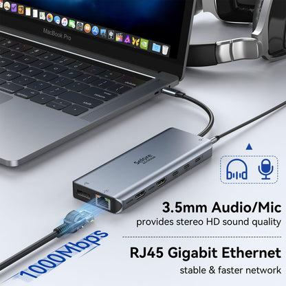 USB C Docking Station Dual Monitor, Selore 13-in-1 Triple Monitor Hub