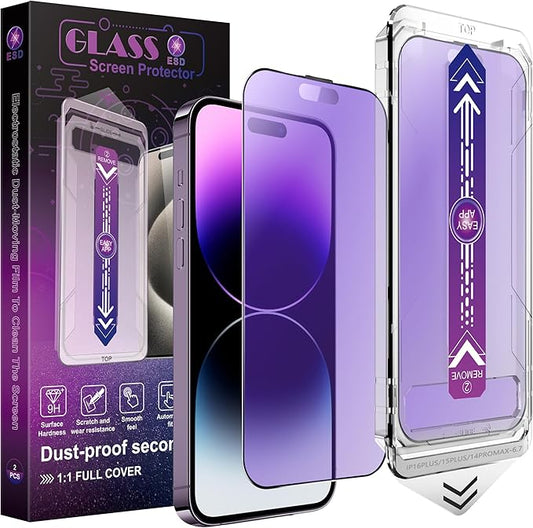 CHRYSHA 2-Pack Anti Blue Light Matte Screen Protector for iPhone 16 Plus and iPhone 15 Plus and iPhone 14 Pro Max 6.7-Inch, Auto Dust Removal, No Bubbles, High Definition Clear, Easy Installation
