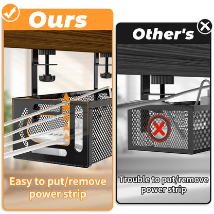 Under Desk Cable Management Tray, 15.7'' No Drill Steel Desk Cable Organizers, Wire Management Tray Cable Management Rack (1 Pack-Black)