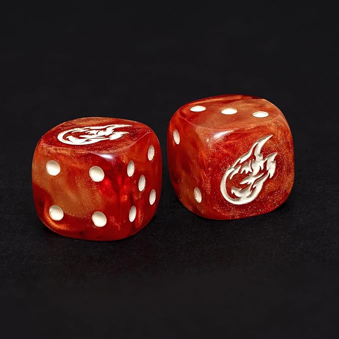 Fireball D6 Dice Set – 10 x 16mm Red & Orange Pearl Dice with Explosion Symbol | Fantasy Tabletop Dice for RPG, Wargames & Roll Damage