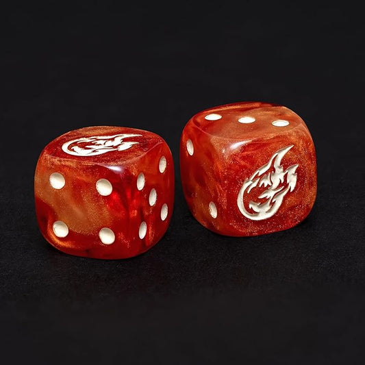 Fireball D6 Dice Set – 10 x 16mm Red & Orange Pearl Dice with Explosion Symbol | Fantasy Tabletop Dice for RPG, Wargames & Roll Damage