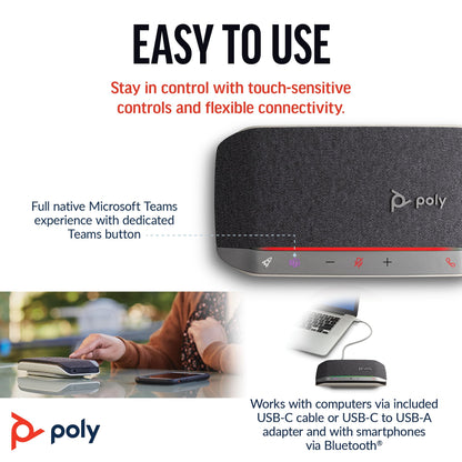 Poly Sync 20 USB-C Personal Portable Smart Speakerphone (Plantronics) – Long Battery Life – Noise/Echo Reduction -Works w/Teams (Certified), Zoom, PC, Mac, Mobile – Amazon Exclusive