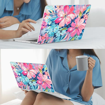 Mektron Case for MacBook Pro 16 Inch A2141 Cover 2019 Release 16" with Liquid Retina Display/Touch ID, Plastic Hard Shell with Keyboard Skin & Screen Protector & Dust Plug, Hand-Painted Flowers
