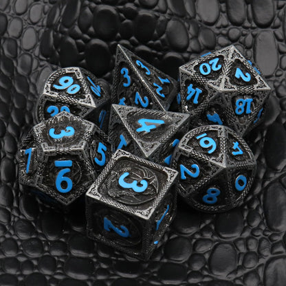 Haxtec Metal DND Dice Set, 7 Pcs Dragon Pattern Polyhedral Dice for RPG