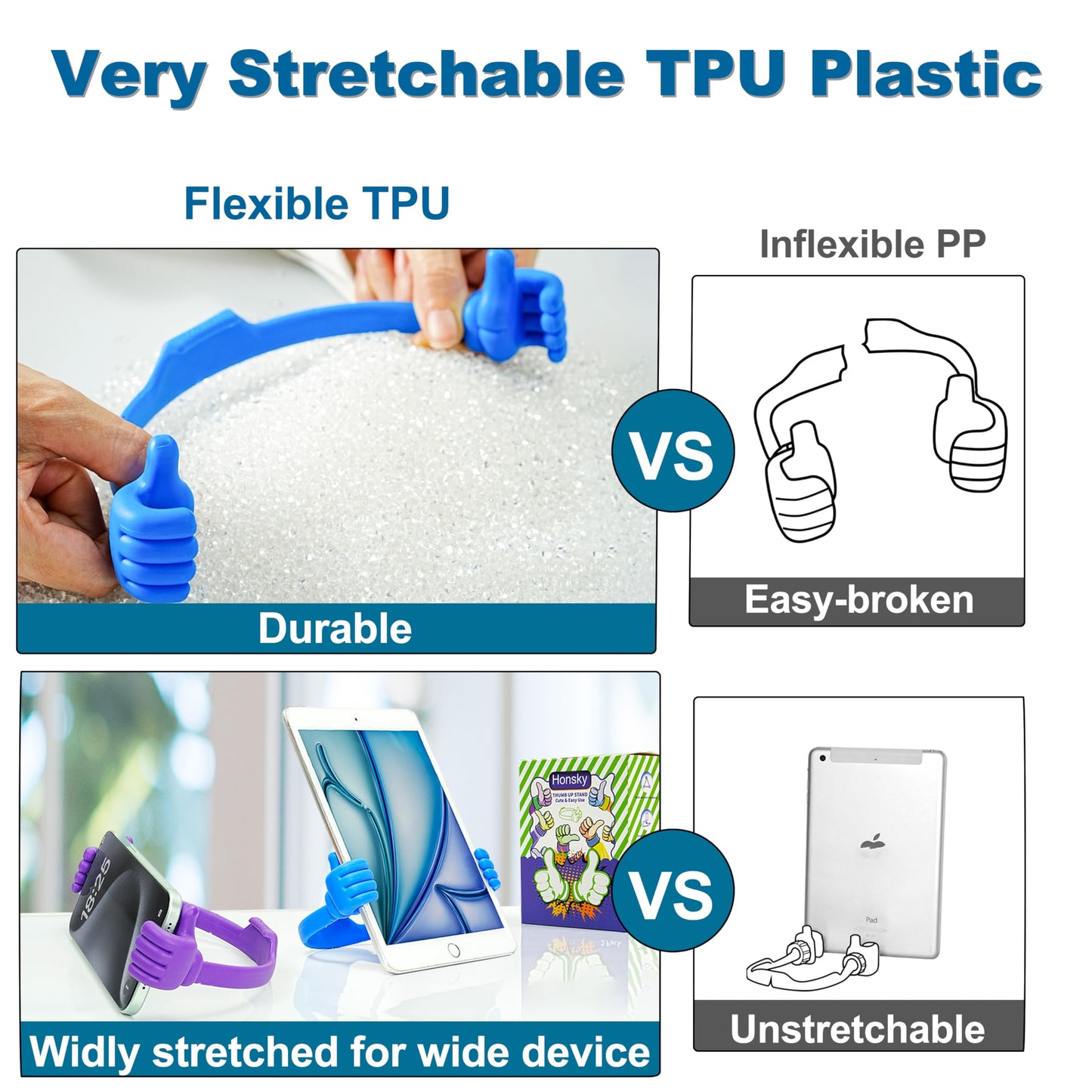 HONSKY 3361942 Cute Thumbs Up Adjustable Tpu Flexible Mobile Cell Phone Tablet Computer Display Stand Holder for Bed Desk - Blue and Black