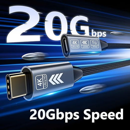 USB C Extension Cable 16.5FT, 20Gbps/100W USB3.2 Type C Extender Cord, 4K@60Hz Video Output Nylon Braided USB C Male to Female Extension Charging Cable Compatibility with Thunderbolt 4/3