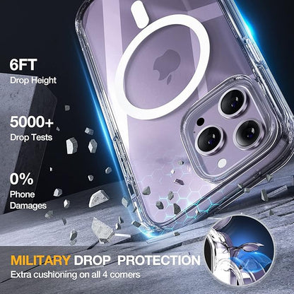Miracase Magnetic for iPhone 14 Pro Case 6.1 inch, (Compatible with MagSafe) Upgrade Full-Body Clear Phone Bumper Case with Built-in 9H Tempered Glass Screen Protector, Magnetic Clear