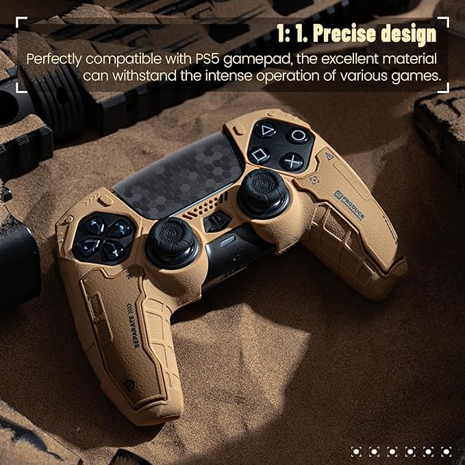 GeekShare G.S.TAC Tactical PS5 Controller Skin Set: Non-Slip Silicone Cover Compatible with PS5 Wireless Controller, 2 Thumb Grips & 2 Stickers, Compatible with Monster Hunter Wilds (Desert Yellow)