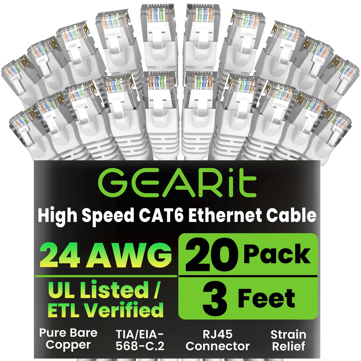 GEARit Cat6 Patch Cables Cat 6 Ethernet Cable 1 ft 20-Pack Purple