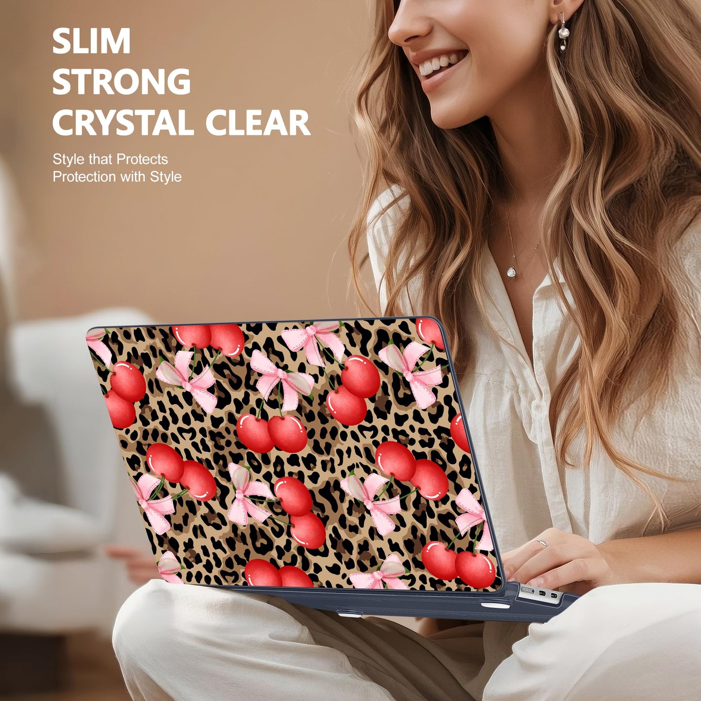 Lepeoac Case for 2026/2025/2024/2023 MacBook Air 15-inch Laptop Release M5 A3448 /M4 A3241 /M3 A3114 /M2 A2941, Stylish Protective Hard Shell Cover for MacBook Air 15.3 inch, Leopard Cherry