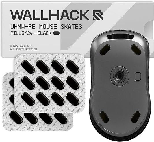 Wallhack UHMW-PE Pill Mouse Skates | Premium Universal Skates for Gaming Mice | Ultra-Smooth Glide on Cloth & Glass Pads | Customize Speed & Control | Durable, Easy to Apply | Black 7mm x 14mm
