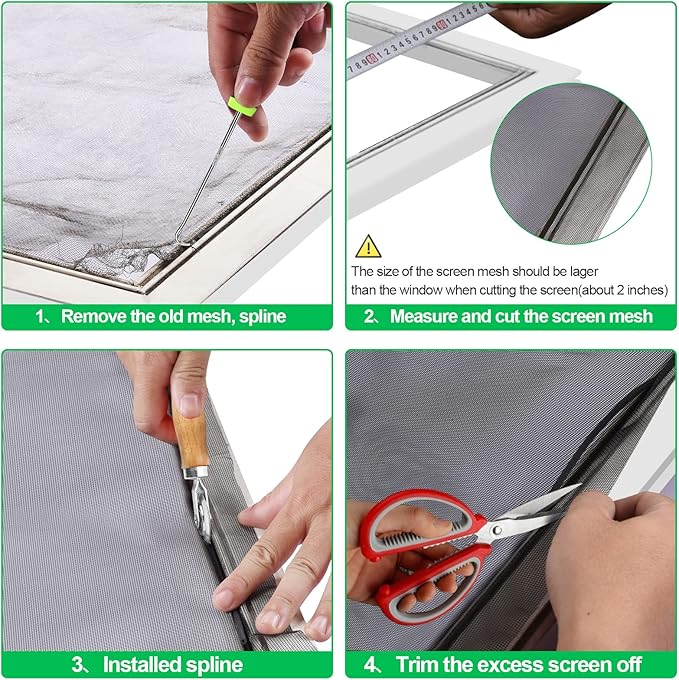 QWR Pet Proof Window Screen Replacement Kit, 48"x118" Durable High Hardness Screen Mesh Replacement Window Screens Repair Kit for Sliding Screen Door,Patio and Windows.(Folded Package)