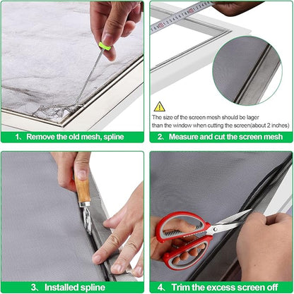 QWR Pet Proof Window Screen Replacement Kit, 48"x118" Durable High Hardness Screen Mesh Replacement Window Screens Repair Kit for Sliding Screen Door,Patio and Windows.(Folded Package)