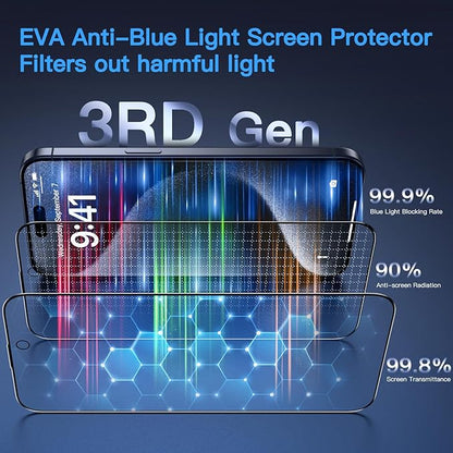 Uyiton Anti-Blue Light for iPhone 15 Pro Max Screen Protector - Unbreak-Glass Easy to Install Full Coverage Case Friendly Scratch Resistance 9H Tempered Glass, 2 Pack