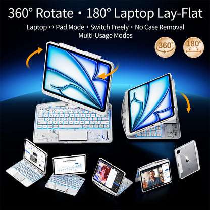 Uminy Clear Keyboard Case for iPad Air 13 & Pro 12.9, 360° Rotation, White