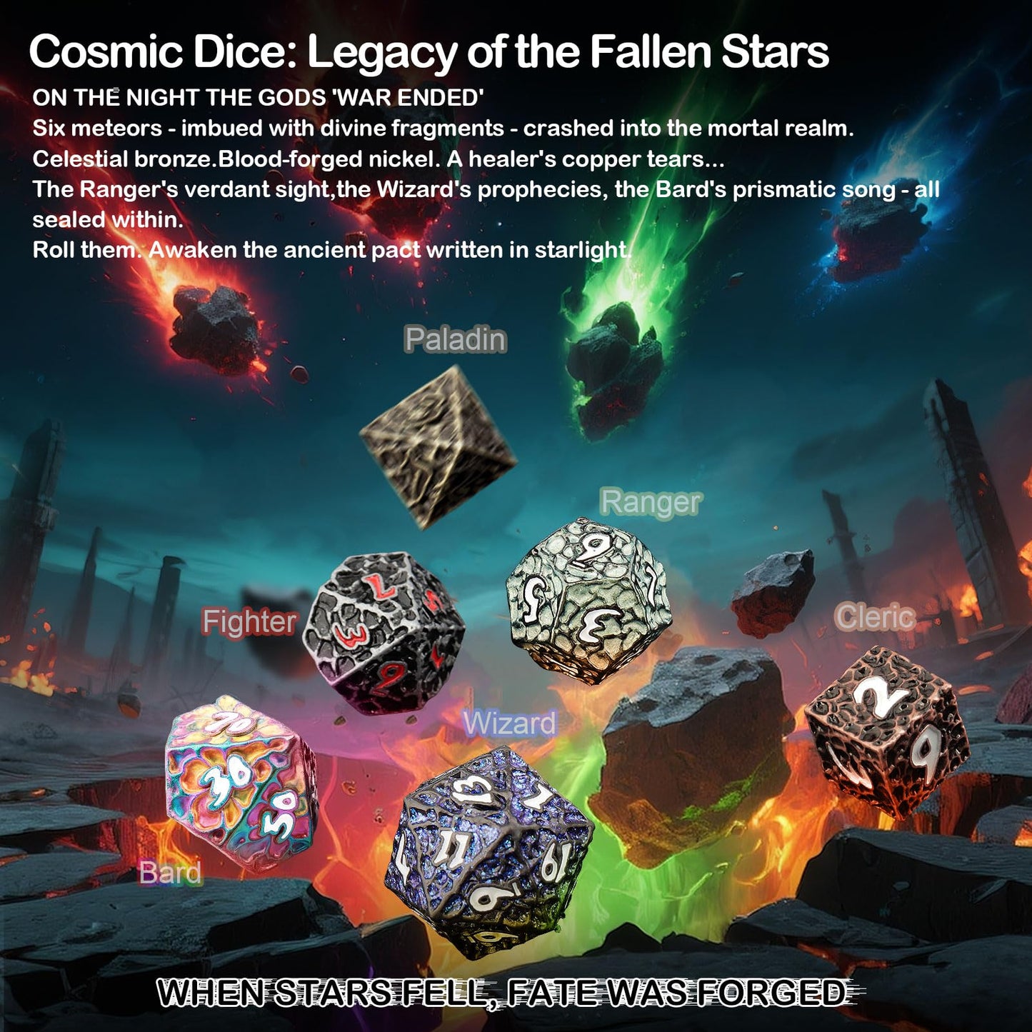 Haxtec Metal DND Dice Set, 7 Pcs Meteorite Texture Polyhedral Dice for RPG