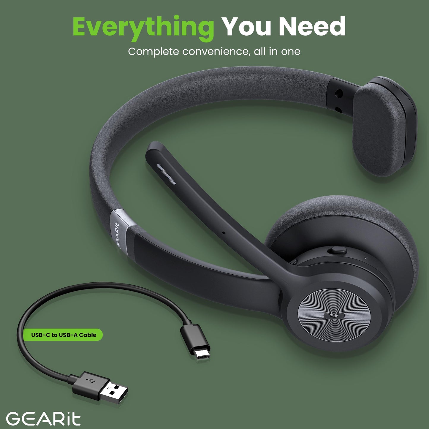 GEARit Wireless Bluetooth Headset with Mic - 35 Hrs Talk Time - for Trucker, w/Noise Cancelling Microphone & Mute Button - Easy to Set Up Wireless for Work, Phone Calls, Homes, Offices