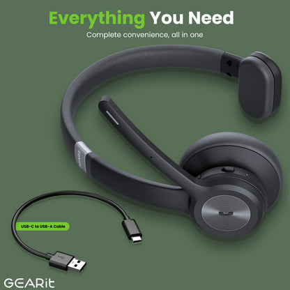 GEARit Wireless Bluetooth Headset with Mic - 35 Hrs Talk Time - for Trucker, w/Noise Cancelling Microphone & Mute Button - Easy to Set Up Wireless for Work, Phone Calls, Homes, Offices