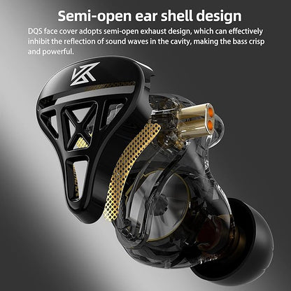 KZ DQS Wired Earbuds Dynamic Driver in Ear Monitor Headphone Semi-Open HiFi Bass Earphone 2pin 3.5mm Gaming Earbuds (with Mic)