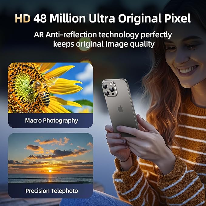 Compatible with iPhone 15 Pro Camera Lens Protector, [Case-Friendly][Strong Adsorption][AR Anti-Reflection] Tempered Glass Full Coverage Camera Screen Protector- Titanium
