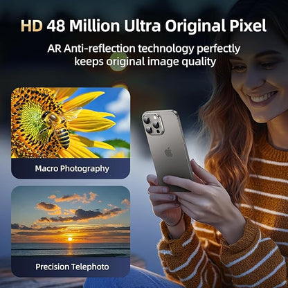 Compatible with iPhone 15 Pro Camera Lens Protector, [Case-Friendly][Strong Adsorption][AR Anti-Reflection] Tempered Glass Full Coverage Camera Screen Protector- Titanium