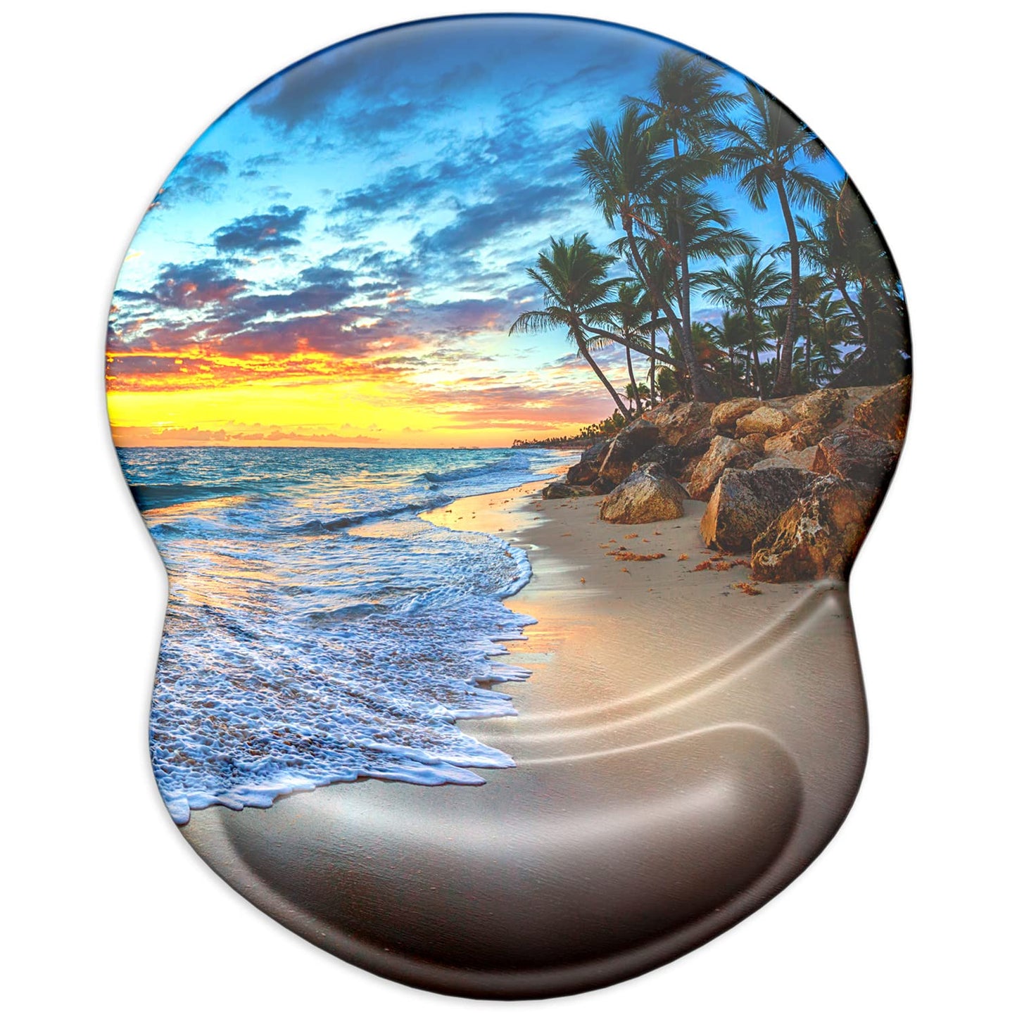 ITNRSIIET Ergonomic Mouse Pad with Gel Wrist Support Small Wrist Rest Smooth Surface Non-Slip PU Base Comfortable Office Supplies Pain Relief, 8.7 x 7.2 inches, Beach