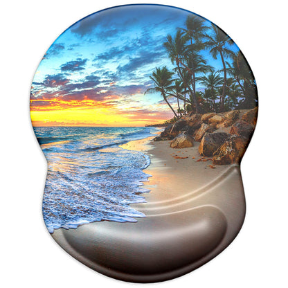 ITNRSIIET Ergonomic Mouse Pad with Gel Wrist Support Small Wrist Rest Smooth Surface Non-Slip PU Base Comfortable Office Supplies Pain Relief, 8.7 x 7.2 inches, Beach