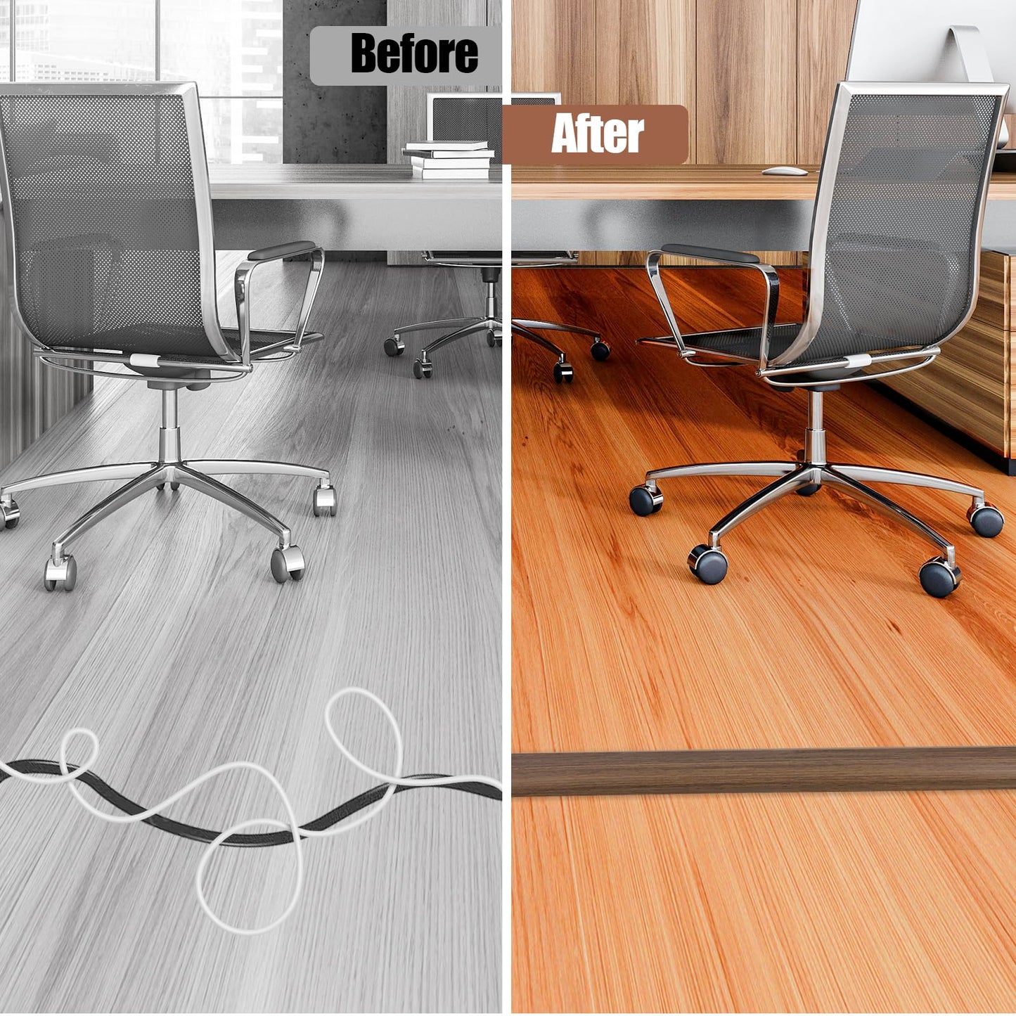 Floor Cord Cover Cable Cavity Self Adhesive Cord Hider Floor 10FT Floor Cable Management Power Cord Protector Floor Electric Cord Covers for Offices, Gym, Exhibitions (Misty Brown Wood, 1.18" x 20')