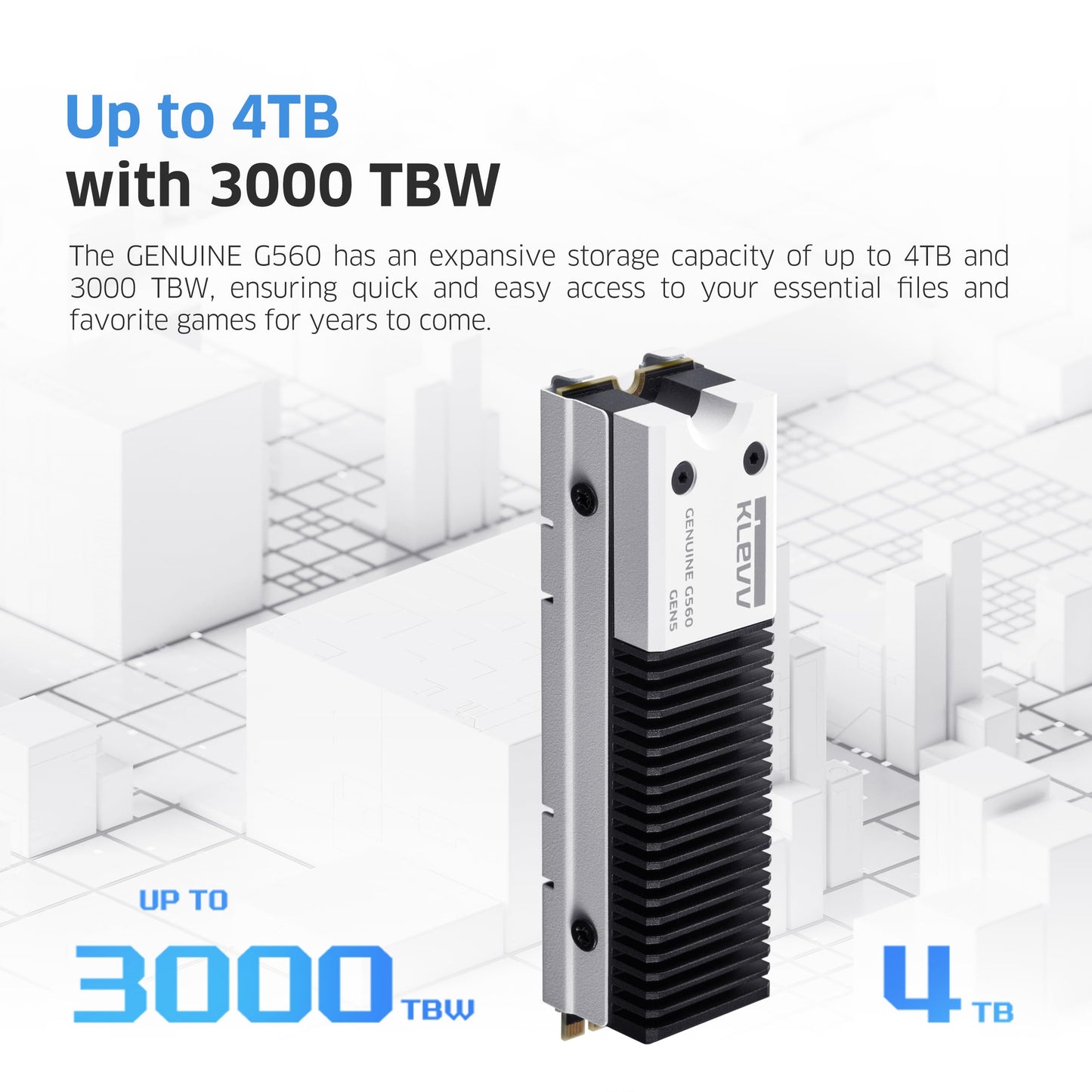 KLEVV Genuine G560 1TB M.2 2280 NVMe PCIe Gen5x4 Internal SSD Heatsink Included, up to 13000MB/s with DRAM Cash (K01TBM2SP0-G56)