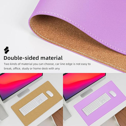Leather Desk pad Protector, Large Desk mat with Natural Cork & PU Leather,Mouse pad,Non-Slip Office Desk Mat,Waterproof Desk Writing Pad for Office and Home (31.5in*17in,Purple)