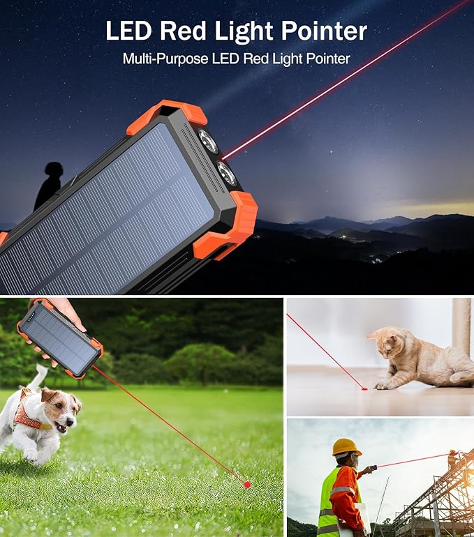 Solar Charger Power Bank, 42,800mAh Wireless Portable Charger with USB-C in/Output, QC3.0 Fast Charging 15W 4 Ports Outdoor Battery Pack Built-in LED Flashlight, for iPhone, Galaxy, iPad etc