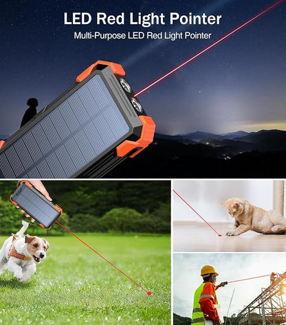 Solar Charger Power Bank, 42,800mAh Wireless Portable Charger with USB-C in/Output, QC3.0 Fast Charging 15W 4 Ports Outdoor Battery Pack Built-in LED Flashlight, for iPhone, Galaxy, iPad etc