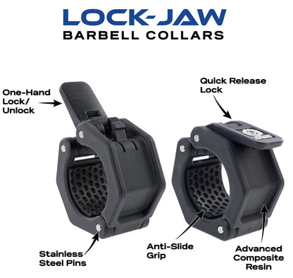 Lock-Jaw Barbell Collars Sport Olympic Barbell Clamps 2 Pcs – Heavy Duty Bar Clamps for 2” & 50mm Olympic Bars – Secure Weight Bar Clamps for Strength Training & Home Gym Accessories – Black