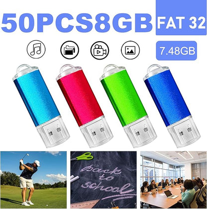 USB Thumb Drive 8GB Flash Drive 50 Pack, Nicepicten FAT32 Memorias USB 2.0 Flash Drive Bulk 8GB Jump Drives Multiapck Memory Stick with 50PCS Lanyards (Mixcolor 50 Pack, 8 GB)