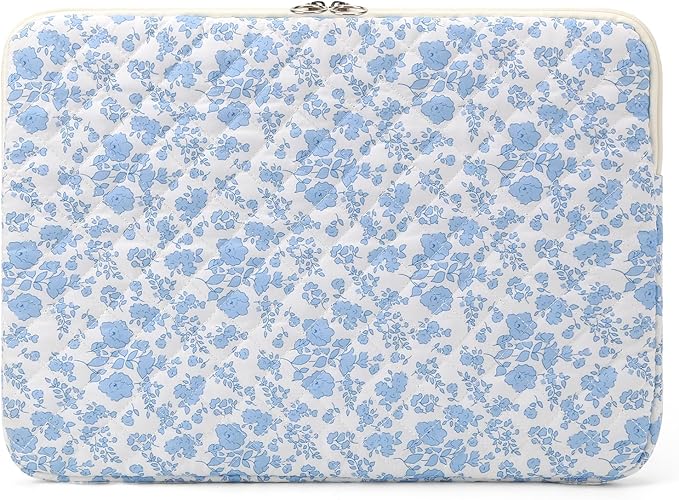 Puffy Laptop Sleeve 13-15.6 Inch Cute Quilted Laptop Protective Case Padded Floral Computer Sleeve for MacBook (B-Blue, 13 Inch)