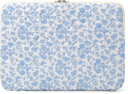 Puffy Laptop Sleeve 13-15.6 Inch Cute Quilted Laptop Protective Case Padded Floral Computer Sleeve for MacBook (B-Blue, 15 Inch)