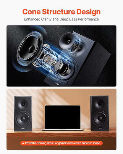 VEVOR Passive Bookshelf Speaker, 100W, Book Shelf Stereo Speakers with 6.5-Inch Woofer and 1-Inch Tweeter, Detachable Grille, 55Hz-20KHz Frequency Response, Wooden Enclosure, for Home Theater (1 Pair)