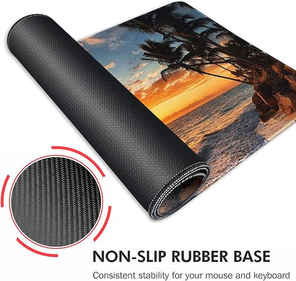 Galdas Gaming Mouse Pad XXL XL Large Mouse Pad Mat Long Extended Mousepad Desk Pad Non-Slip Rubber Mice Pads Stitched Edges Thin Pad (31.5x11.8x0.12 Inch)-Sunset Beach