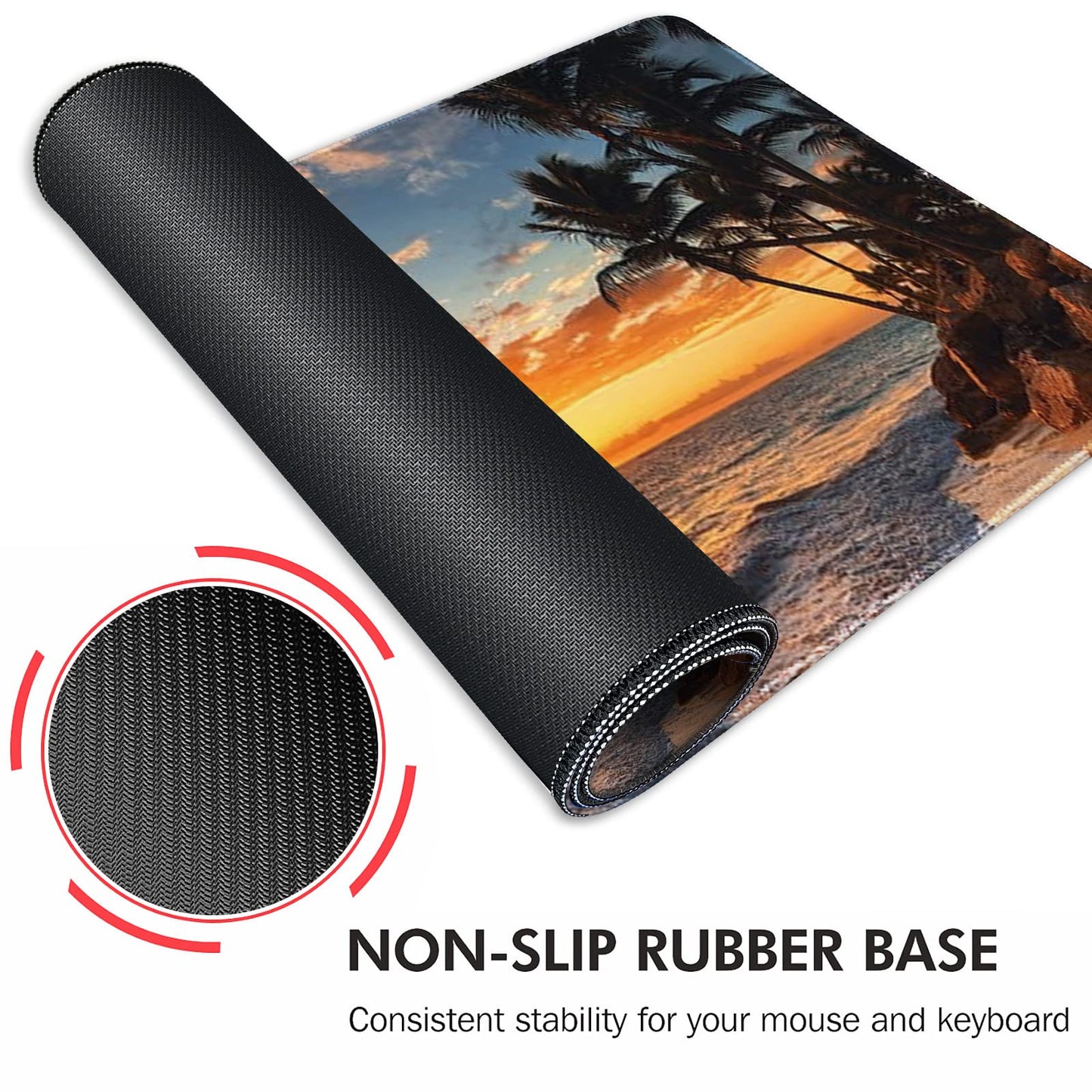 Galdas Gaming Mouse Pad XXL XL Large Mouse Pad Mat Long Extended Mousepad Desk Pad Non-Slip Rubber Mice Pads Stitched Edges Thin Pad (31.5x11.8x0.12 Inch)-Sunset Beach