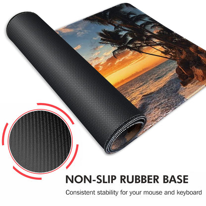Galdas Gaming Mouse Pad XXL XL Large Mouse Pad Mat Long Extended Mousepad Desk Pad Non-Slip Rubber Mice Pads Stitched Edges Thin Pad (31.5x11.8x0.12 Inch)-Sunset Beach