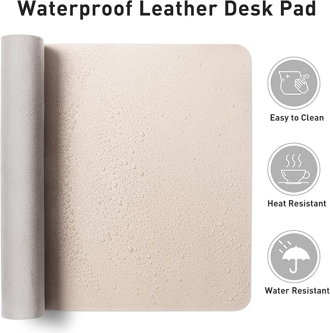 Aothia Large PU Leather Desk Pad Protector – Non-Slip Mouse Pad & Writing Mat for Office/Home, Waterproof, Easy to Clean (31.5" x 15.7", Eggshell)
