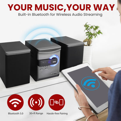 Pyle Home Stereo Shelf System – 30W Bluetooth CD Player with FM Radio, USB/SD Playback, Dual 2-Way Speakers, Remote Control, Clear Sound Audio System for Home Entertainment – (Black) PHSKR24