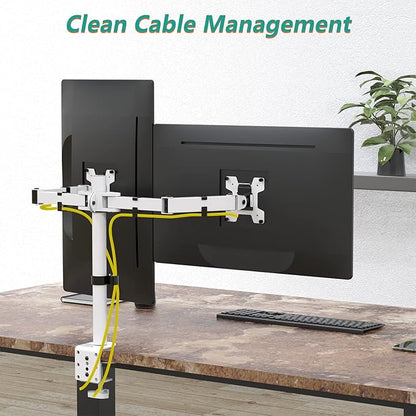 WALI Dual LCD Monitor Fully Adjustable Desk Mount Stand Fits 2 Screens up to 27 inch, 22 lbs. Weight Capacity per Arm (M002-W), White