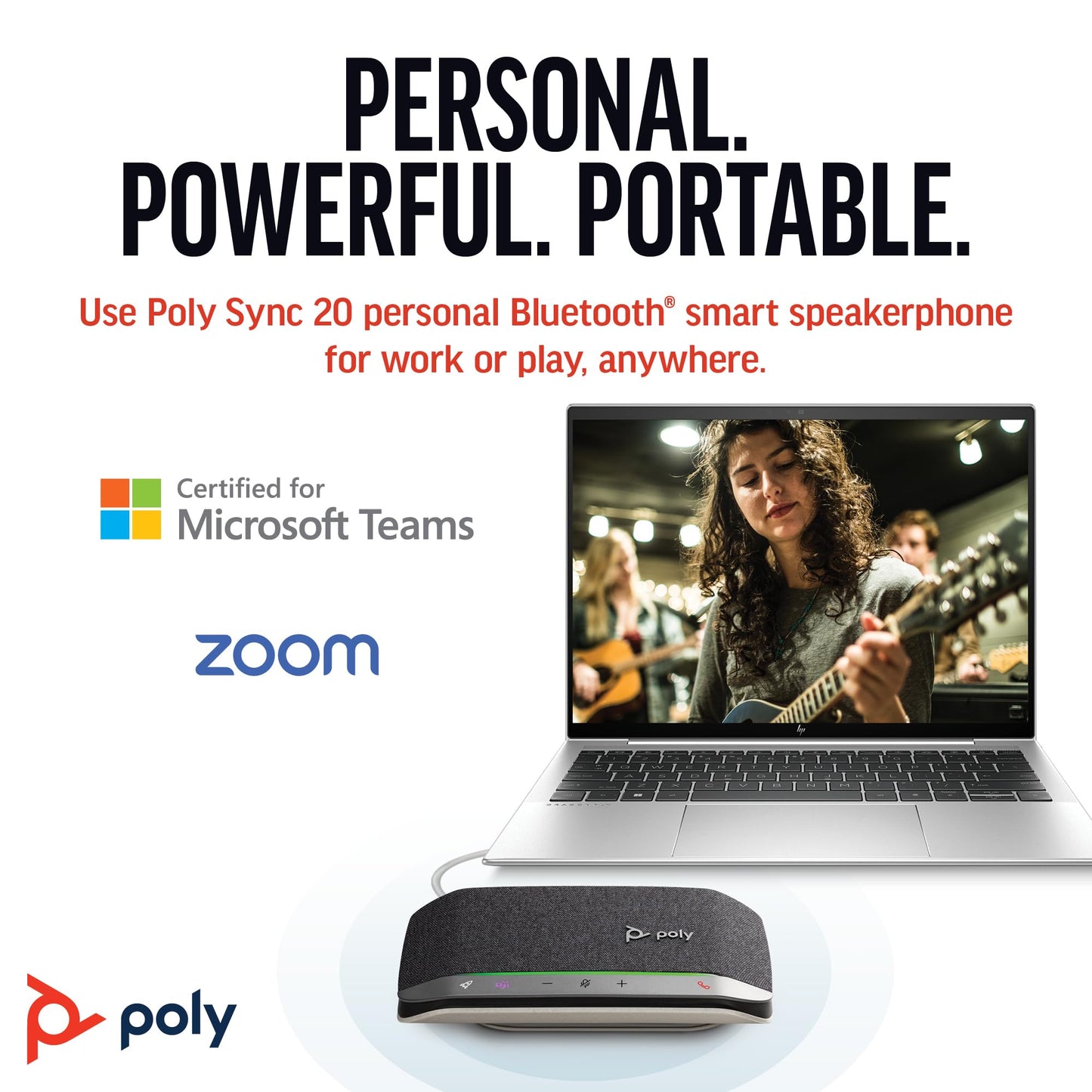 Poly Sync 20 USB-C Personal Portable Smart Speakerphone (Plantronics) – Long Battery Life – Noise/Echo Reduction -Works w/Teams (Certified), Zoom, PC, Mac, Mobile – Amazon Exclusive