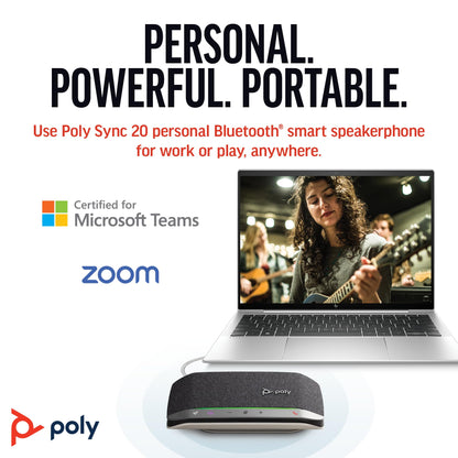 Poly Sync 20 USB-C Personal Portable Smart Speakerphone (Plantronics) – Long Battery Life – Noise/Echo Reduction -Works w/Teams (Certified), Zoom, PC, Mac, Mobile – Amazon Exclusive