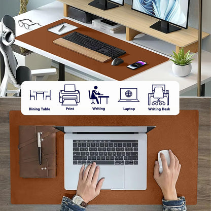 PU Leather Desk Pad Protector Gaming Mouse Pad Non Slip Desk Mat for Keyboard and Mouse Waterproof Desk Writing Pad for Office and Home Desk Accessories(Brown, 31.5 * 15.7)