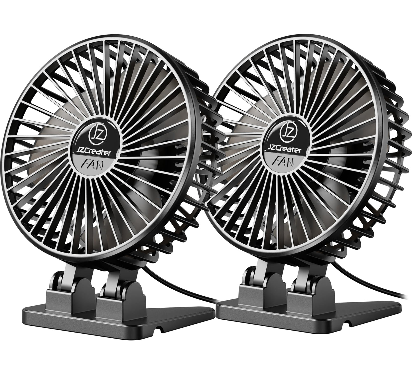JZCreater USB Desk Fan, Mini Portable, 3 Speeds - Quiet Personal Cooling Fan for Home Desktop Office Travel Bedroom, Deep Black (2Pack)